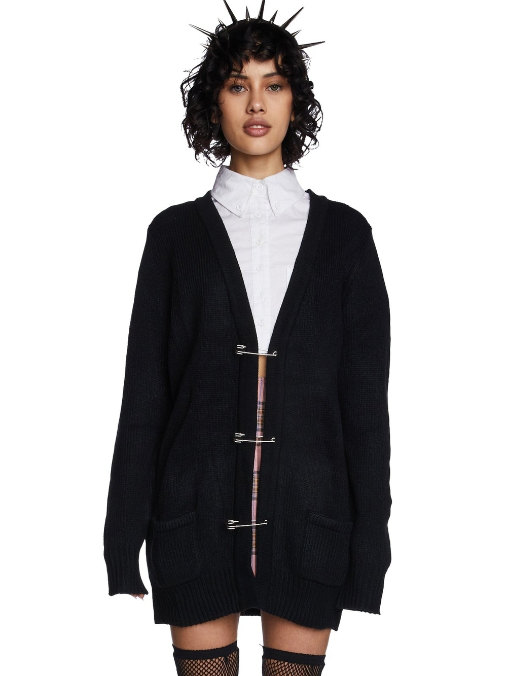 Current Mood Black Chunky Open-Front Cardigan with Safety Pin Closures